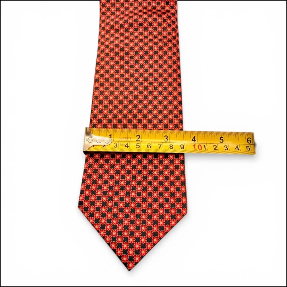 Brioni Micro Geometric Silk Tie Pocket Square Box Set Red Navy Italy Handmade XL